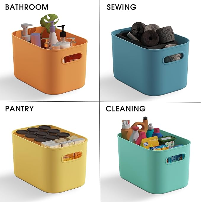 ORGIDOL 10 Pack Colorful Plastic Storage Bins, Storage Container for Organizing, Colored Storage Boxes with Handle for Shelves, Cute Organizer Bins for Craft, Snacks, Cabinet, 9.69x6.7x5.7 inch