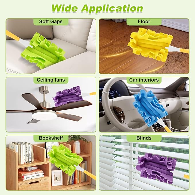 Reuasble Duster Refills Fleece Compatible with Swiffer - Washable Electrostatic Microfiber Heavy Duty Duster Pads for Chenille - 360° Cleaning Pads for Home Blind Window Fans（8 Pack-Mix）