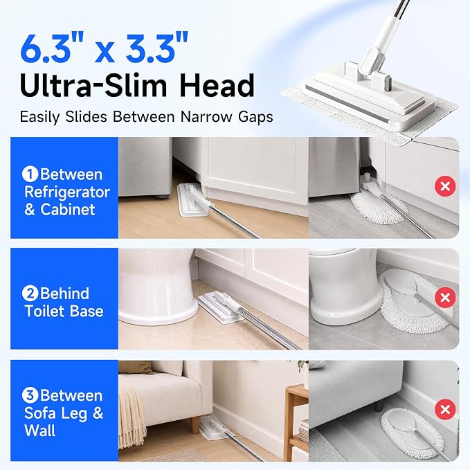 48" Mini Swifter Mop, Hands-Free Quick-Clamp Lazy Mop, Apartments Essential | with 5 Reusable Cloths, Small Head for Spot Cleanups – Easy Sweeping Floor Dust, Pet Hair, Best Household Cleaning Tools