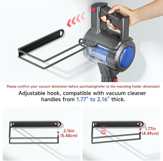 Vacuum Holder Wall Mount, Cordless Vacuum Wall Mount Holder for Handheld & Stick Vacuums Accessories, Heavy Duty Metal Vacuum Stand with Storage (Black)