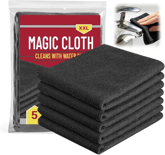 5 Pack Magic Cloth,Microfiber Streak Free Cleaning Cloths,High-Density Non-Abrasive Cleaning Towels,Reusable for Glass,Window,Kitchen,Stainless Steel,Cars & Screens-30 * 20cm