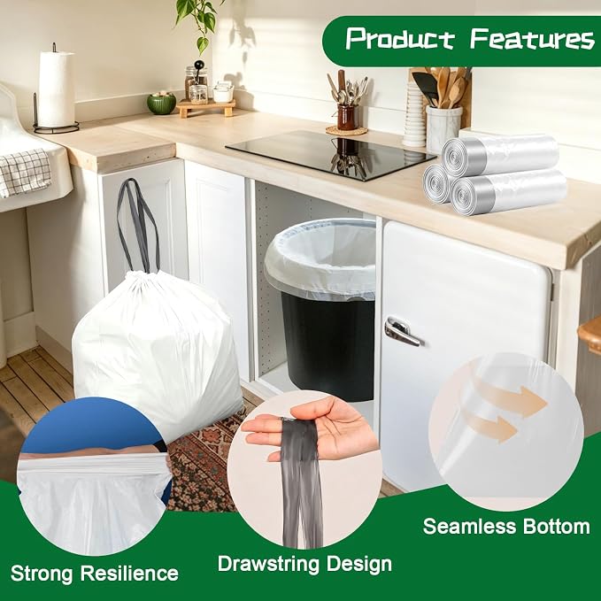 16-18 Gallon Trash Bags Heavy Duty Tall Kitchen Drawstring Garbage Bag | Large White Trash Bags Unscented, Plastic, Leak-Proof, for Kitchen, Home, Office, Outdoor, Restaurant, Commercial Use