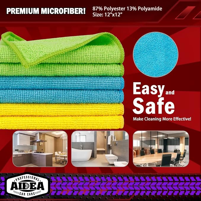 AIDEA Microfiber Cleaning Cloth-150PK, Microfiber Towels for Cars, 12"×12" | Premium All Purpose Car Cloth, Lint Free Rags, Absorbent Towels for SUVs, House, Kitchen, Window, Car Cleaning Wipes