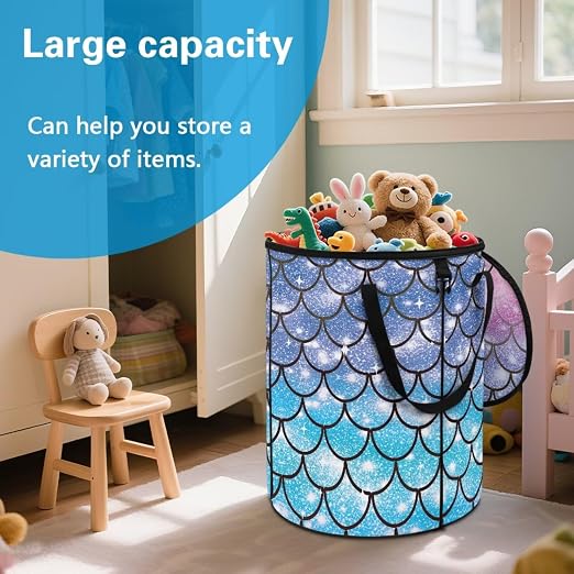 BIGCARJOB Blue Scale Foldable Trash Can Outside Waste Basket Bin Water Resistant Garbage Bag 22.83x17.71 Recycling Bin Trash Can with Lid and Clip(23 Gallons)