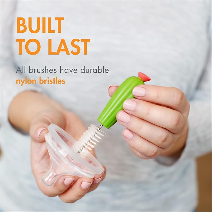 Boon Cacti Bottle Cleaning Brush Set - Includes Bottle Brush, Nipple Brush, Detail Brush, and Straw Brush - Baby Bottle Brush Set for Bottle Drying Rack - Baby Essentials - 4 Count | 4-Piece Set, Bottle Brush, Straw Brush, Nipple Brush, Detail Brush, D...