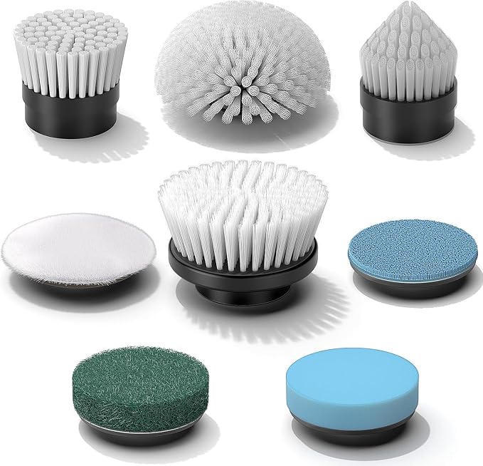 YKYI Electric Spin Scrubber Replacement Brush Heads 8 Pcs Set, Cordless Cleaning Brush Accessories for Bathroom Kitchen Shower Bathtub Tile Floor