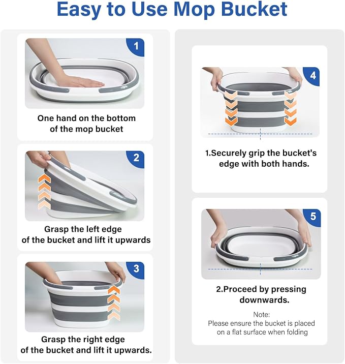 Collapsible Bucket, Upgraded 16L (4.2 Gallon) Collapsible Mop Bucket with Multi-Functional Lid, Foldable Portable Bucket Camping Beach Sand Pool Boat Fishing-Water Pot Pail-Space Saving Square