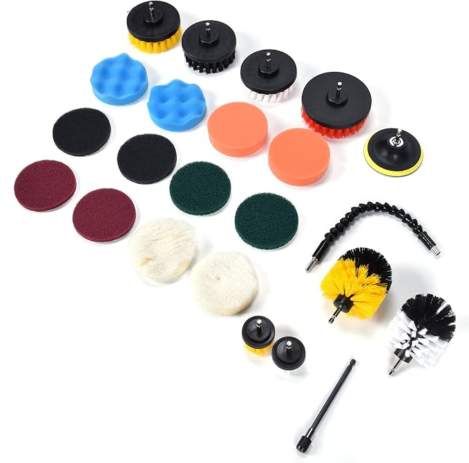 Zerodis 23PCS Drill Brush Kit Grout Cleaner Set Drill Cleaning Kit with 2 Extension Rods for Hard to Places Household Cleaning 23PCS Brush Attachment
