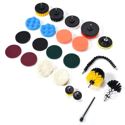23PCS Drill Brush Attachment Set, Power Scrub Cleaning Kit with Brushes Scouring Pads Sponge and Extension Rods for Household Deep Cleaning of Kitchen Bathroom Car