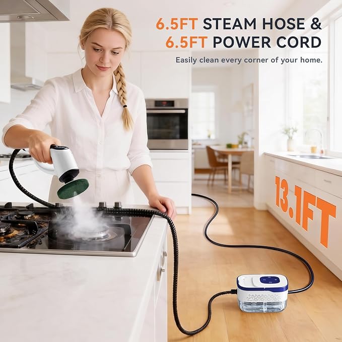 Steam Cleaner, Electric Spin Scrubber Portable Steamer for Cleaning | 16pc Accessories, 6-Level Adjustable 15s Heat-Up, Handheld Steam Cleaner for Home, Tile, Dirt, Grout, Grease, Car Detailing