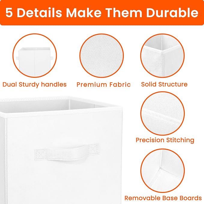Storage Cubes, 11 Inch Cube Storage Bins for Shelves Closet Nursery Bedroom - 10 Pack Collapsible Baskets with Handles - Fabric Bins for Organizing Magazines Clothes Blanket Toys (White)