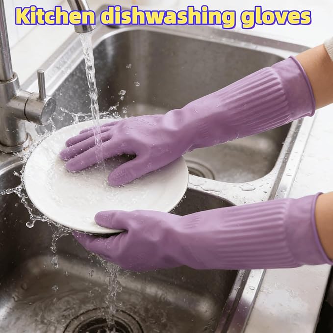 Household Cleaning 18inch Kitchen Dishwashing Rubber Gloves | Red Long Sleeved Heavy-duty Waterproof gloves, household kitchen dishwashing, Long cuffs, Reusable, Non slip