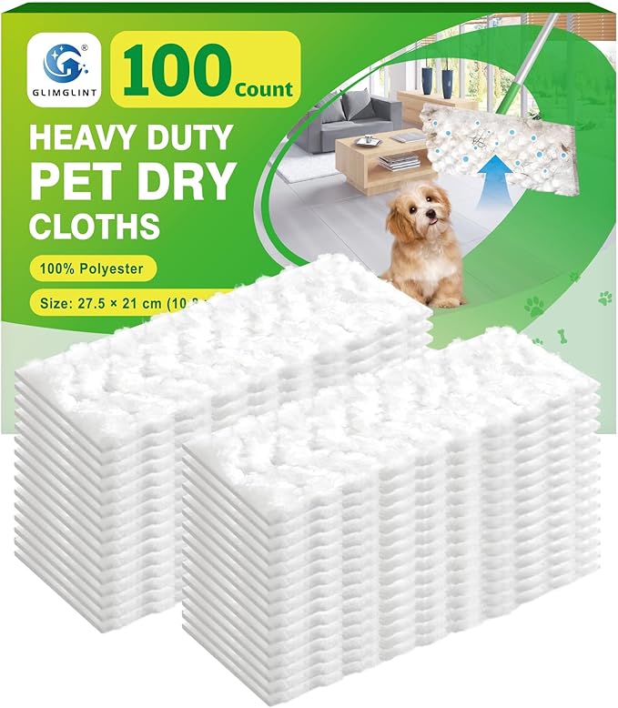 GLIMGLINT Heavy Duty Dry Sweeping Cloths Compatible with Swiffer Sweeper | Disposable Duster Mop Pads Refills for Floor Cleaning, Pet Hair, Dust and Dirt, Dry Cloths for Wood Floors, 100 Count ﻿