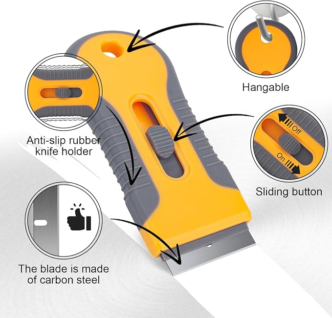 Razor Blade Scraper Tool with 15pcs Extra Blades, Multi-Surface Glass Stove Top Scraper for Paint, Window, Old Label, Decal Sticker, Ceramic Cooktops, Ovens
