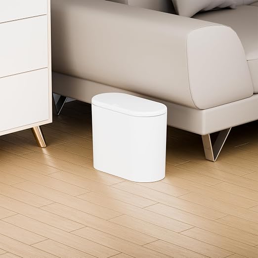 White 12 Liter Rectangular Plastic Small Garbage Can With Lid,2 Pack 3.17 Gallon Slim Bathroom Trash Can with Lid and Dog Proof Garbage Can and Wastebasket,Lidded Trashcan for Bedroom,Rv,Dorm,Office