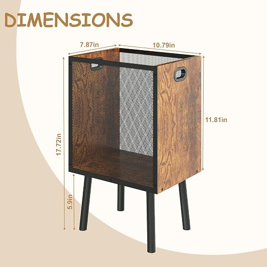 Office Garbage Can, Iron and Wood Office Trash Can with Legs, 4.5 Gallon Rectangular Design Wastebasket with Handle, Industrial Style Trash Can for Bathroom, Laundry Room, Kitchen, Office, Dorm