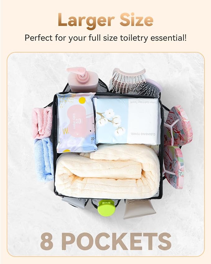 Temede Mesh Shower Caddy Portable for College Dorm Room Essentials | Large Capacity 8-Pocket Shower Tote Bag, Bathroom Organizer with Quick-Dry and Dual Handles for Dorm, Gym, Travel, Camping