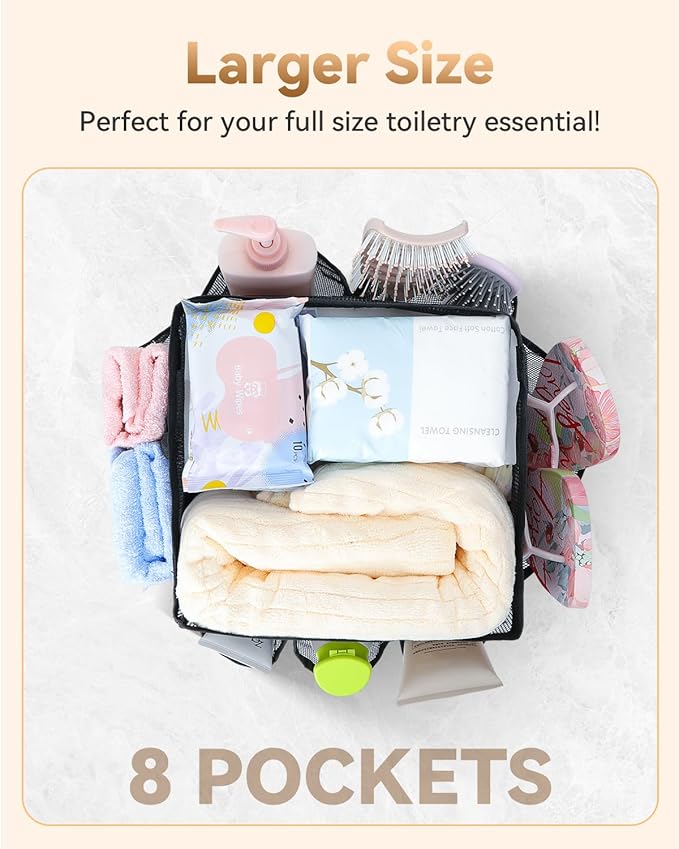 Temede Mesh Shower Caddy Portable for College Dorm Room Essentials | Large Capacity 8-Pocket Shower Tote Bag, Toiletry Organizer with Quick-Dry and Dual Handles for Girls, Dorm, Travel, Camping