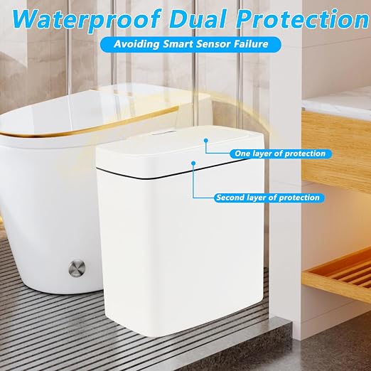 4 Gallon Plastic Automatic Bathroom Trash Can with Lid, 15 L, White | Touchless Motion Sensor Trash Can for Kitchen Bedroom Office