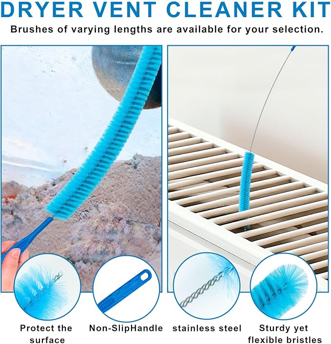 4 Pieces Dryer Vent Cleaner Kit | Vacuum Hose Lint Trap Clean Tool | Dryer Vent Cleaning Hose Duct Brush Attachment | Laundry Clothes Air Vent Machine Filter Lint Removal Snake