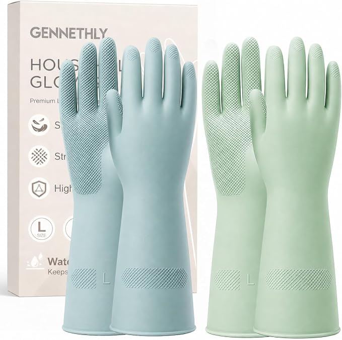 Cleaning Rubber Gloves, Waterproof Non-Slip Long Cuff Dishwashing Household Kitchen Gloves