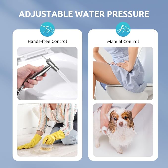 BRITULIF Hands-Free Bidet Sprayer for Toilet, Dual Control, Jet Spray | Hands-Free Spray, Dual Control Mode, Leak-Free Hose, Tank or Wall Mount, Feminine Wash, Stainless Steel Body, Nozzle