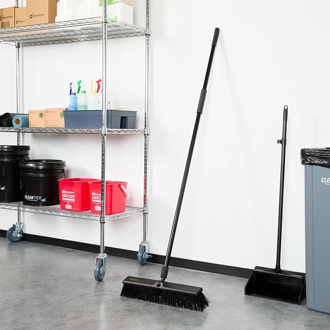 Restaurantware-Clean Tek Professional 17.13 Inch Push Broom, 1 Heavy-Duty Broom With 59â€ Handle - Heavy Bristles, 2 Handle Attachment, Wooden, Commercial Use, For Deck, Garage, Yard, Patio