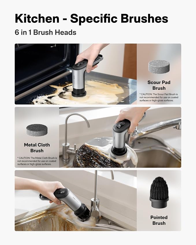 HOTO Grip™ Cordless Electric Spin Scrubber, IPX7 Waterproof, 6 Brush Heads | Lightweight at 0.65 lb, Powerful Cleaning Scrubber, for Bathroom, Kitchen, Tile, Shower