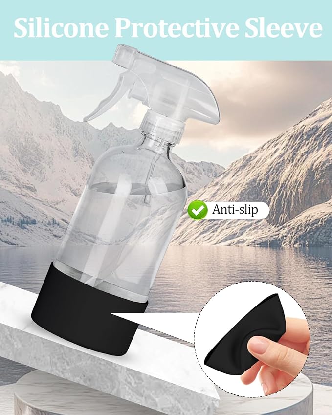 2 Pack 360° Glass Spray Bottles with Silicone Sleeve Black | 360° Inverted Spray Nozzle, Gravity Ball Designed for Cleaning Crack & Crevice, Leak-proof and Pressure-Resistant Design