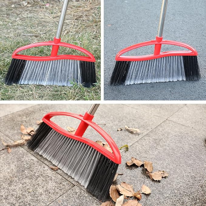 15.7" Heavy Duty Outdoor Broom, Adjustable Handle for Patio Garage | Stiff Bristles For Heavy Debris, Wide Sweeping Broom Head, Adjustable 38-53.5" Handle.
