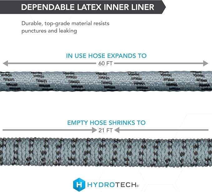 HydroTech 60 ft Auto Care Expandable Burst-Proof Hose, 5/8 in Diameter | Patented Force Control Technology delivers lightweight, kink-free flexibility, compact storage and dependable durability.