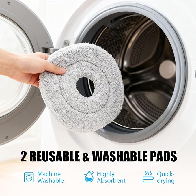 Mop and Bucket Set, Spin Mop Bucket with Separate Dirty/Clean Water System, Self-Wringing Square Mops for Floor/Wall Cleaning with 3 Microfiber Pads