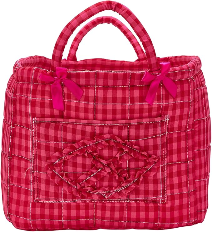 Boho Fabric Storage Basket Quilted Floral Print Baskets Organizer Bin with Handles for Home, Picnic, Shopping (A-Red 2, One Size)