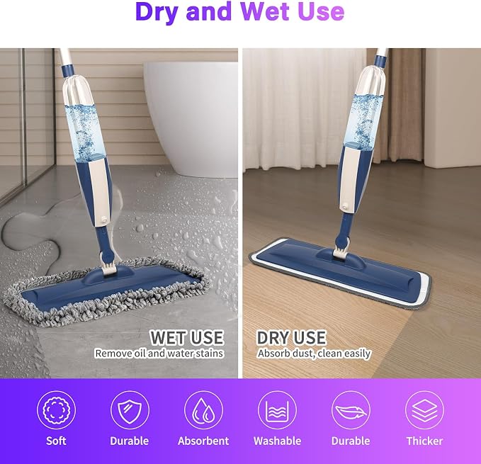 16.5" Microfiber Mop Pads Refills, 6 Pack Reusable Replacement Heads | reusable wet mop refills, machine washable for 14-16 inch spray mops, hardwood floors, dust cleaning & scrubbing