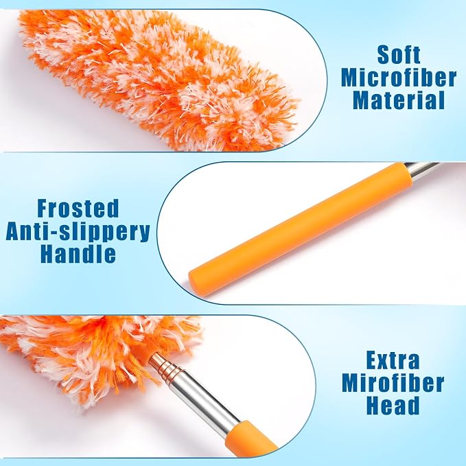 Tanlade 12 Pcs Microfiber Feather Duster for Cleaning, Extendable 13-31 Inch Ceiling Fan Duster with Bendable Head, Washable Tools for Ceiling Fans, Furniture, Car, Cobwebs (Bright Color)