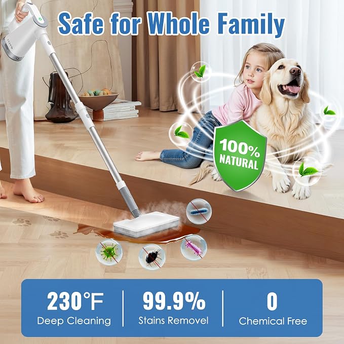 FEPPO Steam Mop & Detachable Handheld Steam Cleaner for Home and Floor | 15s Heat-Up, 230°F Floor Steamer for Deep Cleaning with Multi-purpose Attachments Hardwood Floors, Tile,Grout,Furniture