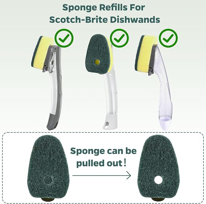 Sponge Dishwand Brush Refills for Scotch-Brite Dishwand - 20 Pack | Non-Scratch Brush Refill, 3X Scrubbing Power