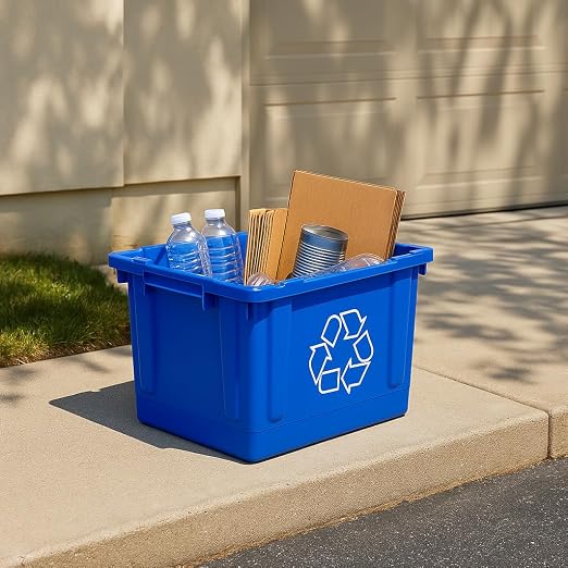 2 Pack 14 Gallon Rectangular Curbside Recycling Bin – Durable Indoor/Outdoor Container with Ergonomic Handles, Stackable Design and Weather-Resistant Plastic for Home, Office and Commercial Use