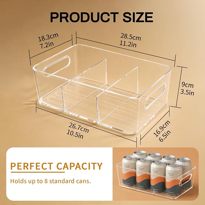Mpotmiy 4-Pack Pantry Organizers and Storage, Clear Fridge Organizer Bins | Clear stackable plastic bins with removable dividers for packets, snacks, pouches and spices in pantry, fridge or freezer.