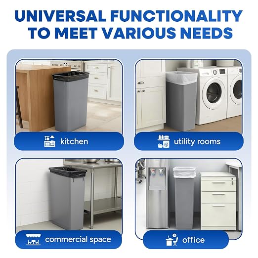 PLASTIC PRINCE 23 Gallon Slim Trash Can Kitchen, Commercial Tall Trash Bin Narrow, Rectangular Slim Jim Skinny Garbage Can for Home Garage Cabinet Restaurant, 6 Pack, Gray