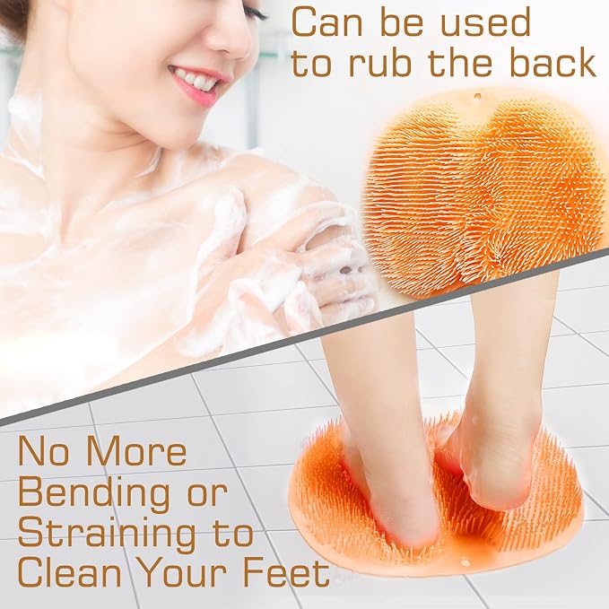 Shower Foot Scrubber Mat Back Washer Back Exfoliating Bath Wash Pad Wall Mounted Slip Suction Cups Foot Scrubber for Use in Shower Cups Foot Cleaner for Men and Women