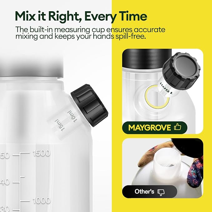 MAYGROVE 50oz Pump Sprayer, Hand Water Spray Bottle | Clear Plant Sprayer with Side Filling Port, Measuring Cup, Adjustable Nozzles, Safe Pressure Relief Valve for Indoor Plant