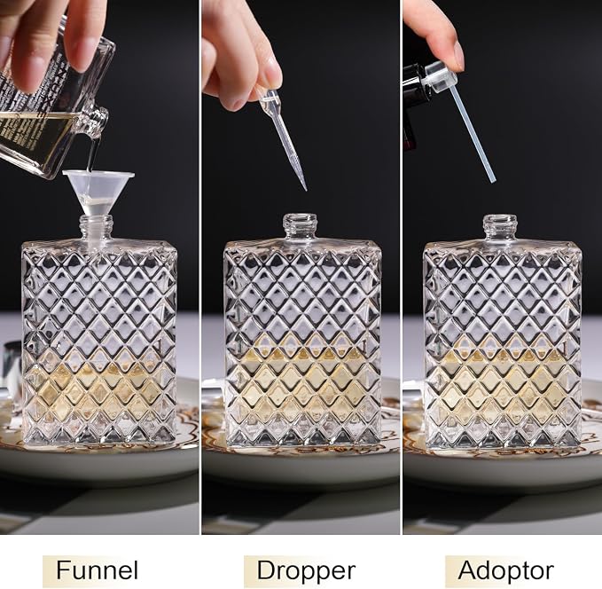 50ml/1.7 Oz Vintage Glass Perfume Spray Bottle Atomizer Empty | Refillable Perfume Cologne Spray Bottle Fine Mist with 3 Kinds of Perfume Dispenser