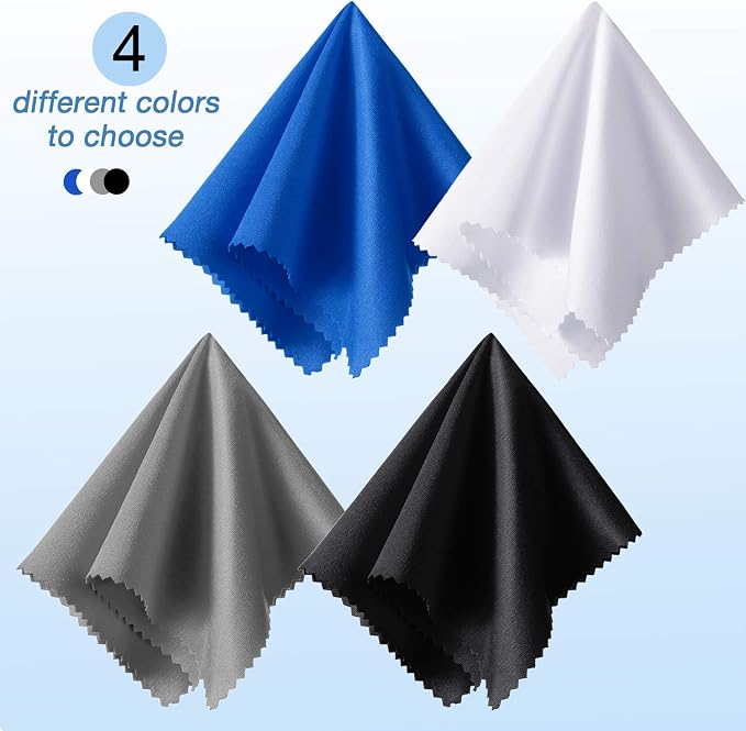 Frienda 12 Pack Microfiber Cleaning Cloth,Black, White, Gray, Royal Blue | 12x12 Inch Large for Eyeglasses Screen Lens, Reusable Washable, Streak-free Lint-free, Cameras Phones Tablets Monitors