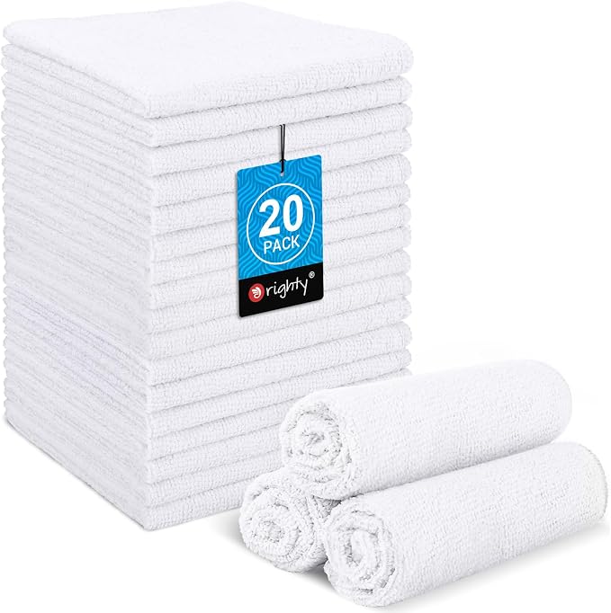 Orighty Wash Cloths, Face Towels 12x12 Inch 20 Pack | Soft Quick-drying White Washcloths, Multi-Purpose Microfiber Face Cloths for Bathroom, Gym, Spa, Hotel, Travel
