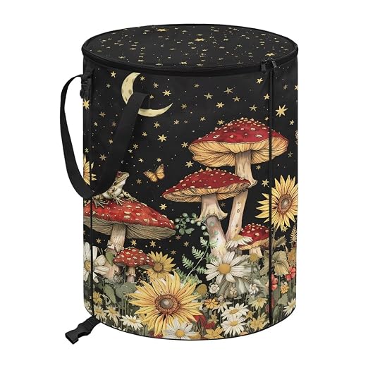 BIGCARJOB Moon Mushroom Foldable Trash Can Collapsible Trash Can Camping Waterproof Recycle Garbage Bin Storage Bag Accessories, 22.83x17.71 in
