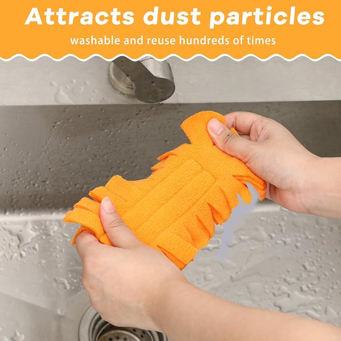 Zubebe 6 Pcs Reusable Duster Refills Fleece,Orange | Soft Polyester Fiber Flat Duster Refill Multi Surface Washable Cleaning Pad Tools for Home, Blinds, Car, Pet, Furniture, Fans