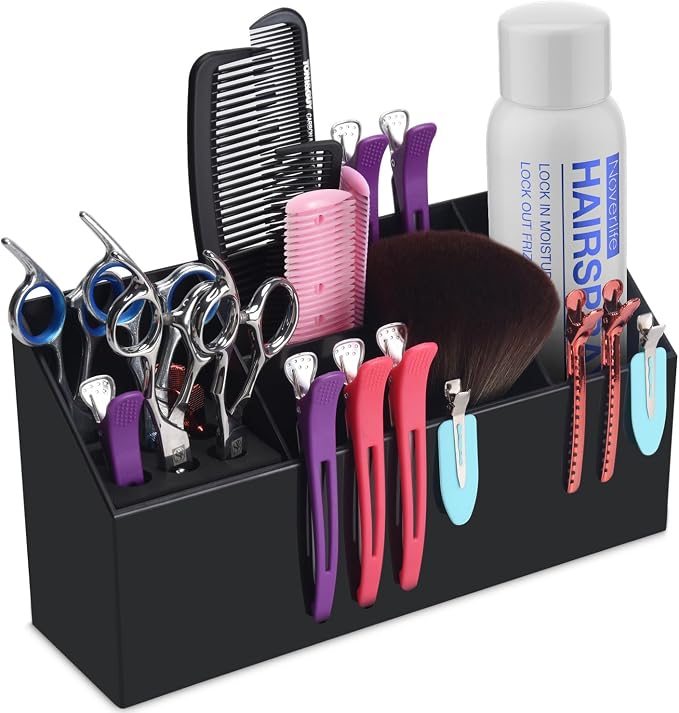 Noverlife Hair Scissors Large Storage Box, Shear Holder for Hair Salon | Black Anti-skid Scissor Holder, Wall-mounted Professional Hairdressing Combs, Clips, Brushes Storage Racks Tool Box