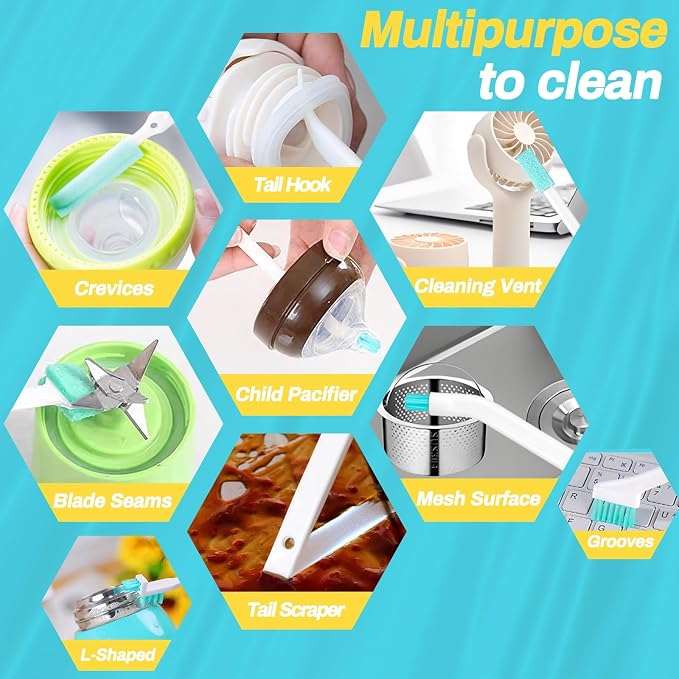 Potanro Ice Machine Cleaner Brush Sets,14Pcs Ice Maker Cleaner Tools | Gap Crevice Cleaning Brushes Tools Small Spaces, Scrub Sponge, Thin Brush for Countertop,Cleaning Window Track, Straw, Bottle