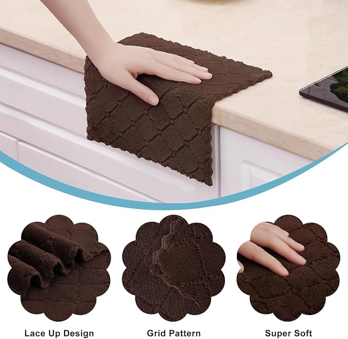 Homaxy 18 Pack Super Soft Absorbent Dish Cloths, 10" x 10", Brown | Coral Velvet, Nonstick Oil Fast Drying Microfiber Cleaning Cloth, No Lint Household Dishcloths